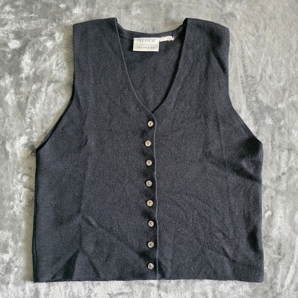 PREVIEW COLLECTION Womens Black Knit Button Front Sweater Vest Minimalist Size M - Picture 1 of 12
